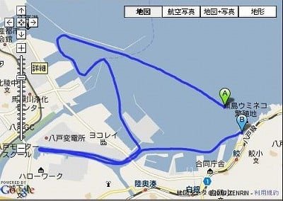 八戸湾内から工場夜景の写真を撮るツアーの運行ルート